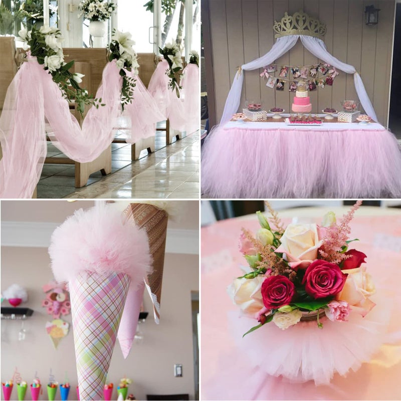 IONTACH Light Pink Tulle Fabric Rolls 54 Inch by 40 Yards Tulle Bolt Spool for Wedding Decorations DIY Tutu Baby Shower Table Skirt Ceiling Decor Birthday Party Craft Supplies - Image 5